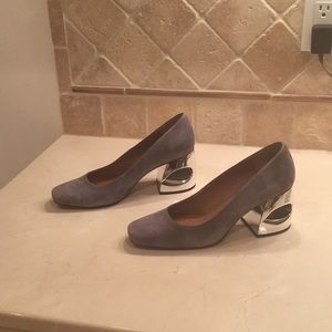 Halston Grey Suede Shoes w/ Silver Heel
